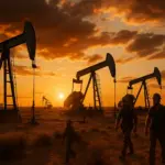 Oil rigs and dramatic Texas sunset scene for Landman season 2 updates