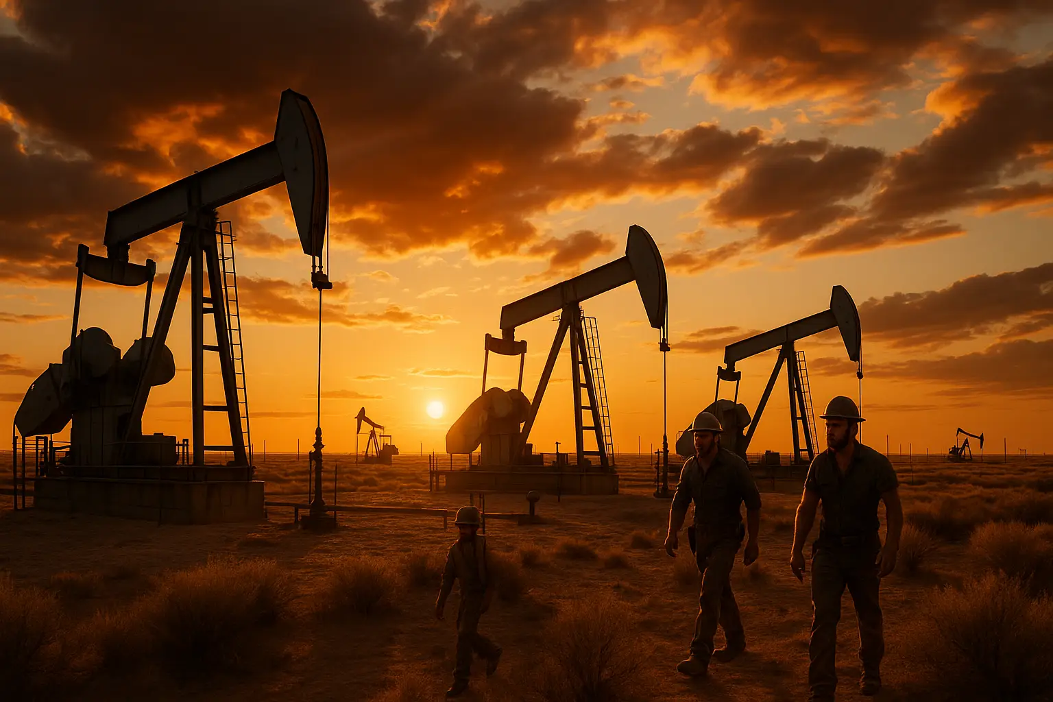 Oil rigs and dramatic Texas sunset scene for Landman season 2 updates